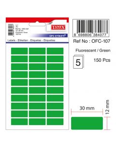 Etichete autoadezive color, 12 x 30 mm, 150 buc/set, TANEX - verde fluorescent