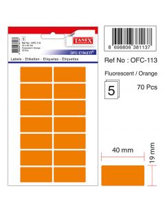 Etichete autoadezive color, 19 x 40 mm, 70 buc/set, TANEX - orange fluorescent