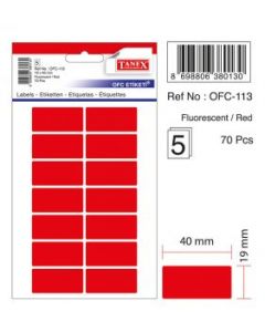 Etichete autoadezive color, 19 x 40 mm, 70 buc/set, TANEX - rosu fluorescent