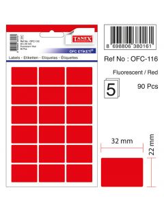 Etichete autoadezive color, 22 x 32 mm, 90 buc/set, TANEX - rosu fluorescent