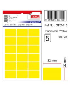 Etichete autoadezive color, 22 x 32 mm, 90 buc/set, TANEX - galben fluorescent