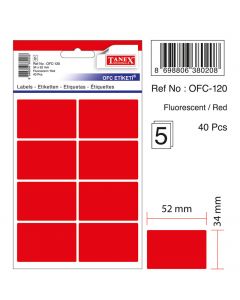 Etichete autoadezive color, 34 x 52 mm, 40 buc/set, TANEX - rosu fluorescent
