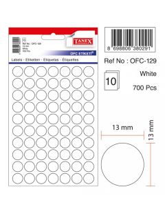 Etichete autoadezive albe, D13 mm, 700 buc/set, Tanex