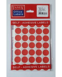 Etichete autoadezive color, D19 mm, 175 buc/set, TANEX - rosu