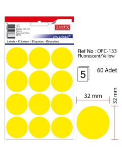 Etichete autoadezive color, D32 mm, 60 buc/set, TANEX - galben