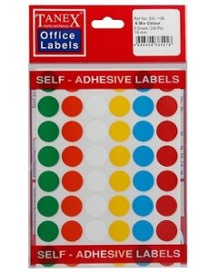 Etichete autoadezive color mix, D16 mm, 240 buc/set, TANEX - culori asortate