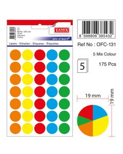 Etichete autoadezive color mix, D19 mm, 175 buc/set, TANEX - culori asortate