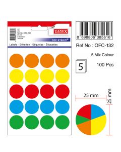 Etichete autoadezive color mix, D25 mm, 100 buc/set, TANEX - culori asortate