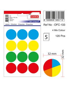 Etichete autoadezive color mix, D32 mm, 60 buc/set, TANEX - culori asortate