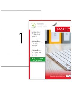 Etichete polyester albe, autoadezive,  1/A4, 210 x 297mm, 25 coli/top, TANEX - colturi drepte