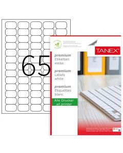 Etichete transparente autoadezive, 65/A4, 38.1 x 21.2mm, 25 coli/top, TANEX - colturi rotunjite