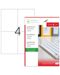 Etichete albe autoadezive, repozitionabile,  4/A4, 105 x 148.5mm, 25 coli/top, TANEX-colturi drepte