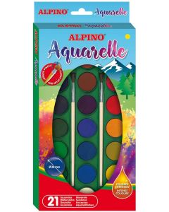 Acuarele 21 culori/cutie + 2 pensule gratis, Alpino