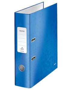 Biblioraft Leitz 180 WOW, carton laminat, partial reciclat, FSC, A4, 80 mm, albastru