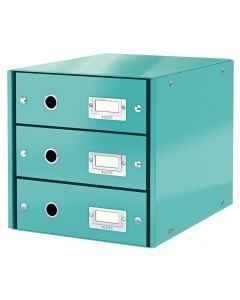 Cabinet cu sertare Leitz WOW Click & Store, 3 sertare, carton laminat, A4, turcoaz