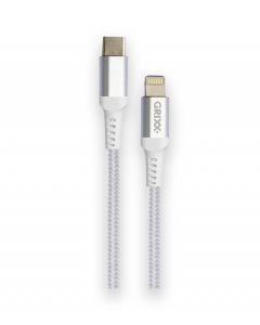 Cablu date GRIXX - USB-C to Lightning MFI, impletit, lungime 2m - alb