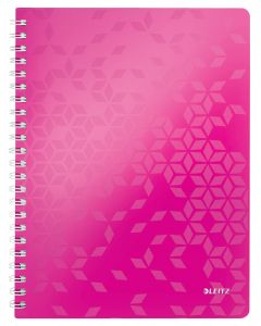 Caiet de birou LEITZ WOW, PP, A4, 80 coli, cu spira, matematica, roz