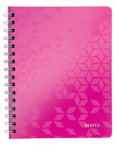 Caiet de birou LEITZ WOW, PP, A5, 80 coli, cu spira, dictando, roz