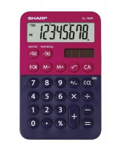 Calculator de birou,  8 digits, 120 x 76 x 23 mm, dual power, SHARP EL-760RBRB - rosu/bleumarin