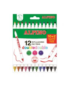 Carioca lavabila, 12 culori/cutie, vaft 2mm/4.5mm, ALPINO Double Double - culori clasice