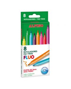 Carioca lavabila,  8 culori/cutie, ALPINO Fluo - culori fluorescente