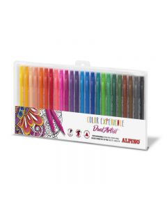 Carioca cu 2 capete, varf liner 0.7mm/tip pensula, 24 culori/set,  ALPINO Color Experience