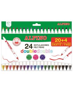 Carioca lavabila, 24 culori/cutie, vaft 2mm/4.5mm, ALPINO Double Double - culori clasice