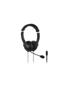 Casti Kensington, reglabile, microfon cu anulare sunet inclus, conexiune cablu USB-C 1.8 m, nergu