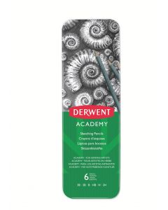 Creioane Grafit 3B-2H DERWENT Academy, cutie metalica, 6 buc/set, negru