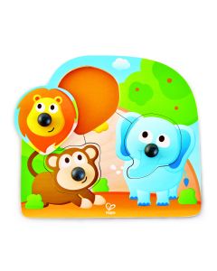 Puzzle din lemn cu butoni - Animale din Jungla cu nas mare