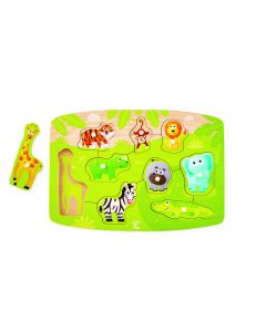 Puzzle din lemn cu butoni - Animale din Jungla
