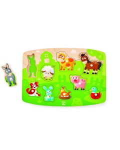 Puzzle din lemn cu butoni - Animale de la ferma