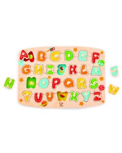 Puzzle din lemn cu butoni - Alfabet