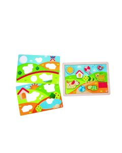 Puzzle din lemn 3 in 1 - Pepe si prietenii