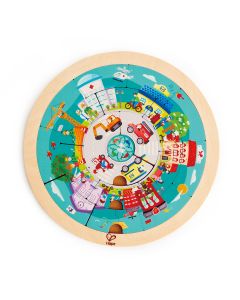 Puzzle din lemn cu doua fete: giratoriu si meserii (19 piese)