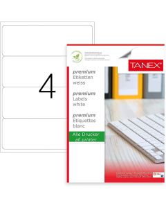 Etichete albe autoadezive, repozitionabile, 4/A4, 192 x 59mm, 25 coli/top, TANEX-colturi rotunjite