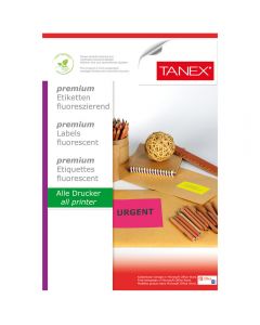 Etichete color autoadezive, 24/A4, 64 x 34mm, 25 coli/top, TANEX - rosu fluorescent