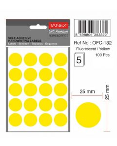 Etichete autoadezive color, D25 mm, 100 buc/set, TANEX - galben