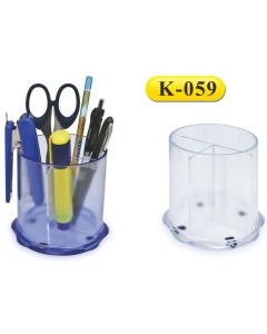 Suport plastic pentru instrumente de scris, cilindric, 97 x 104mm, KEJEA - transparent mat