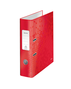 Biblioraft LEITZ 180 WOW, carton laminat, partial reciclat, FSC, A4, 80 mm, rosu