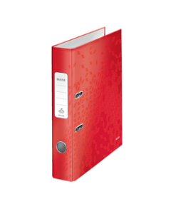 Biblioraft LEITZ 180 WOW, carton laminat, partial reciclat, FSC, A4, 52 mm, rosu
