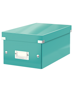 Cutie depozitare Leitz WOW Click & Store, carton laminat, pliabila, cu capac, 20x14x35 cm, turcoaz