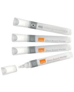 Marker NOBO, pentru table si flipcharturi din sticla, varf rotund 3 mm, standard, 4 buc/cutie, alb