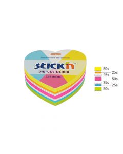 Notes autoadeziv Die-Cut - inima, 64 x 67 mm, 250 file, Stick"n - 5 culori fluorescente