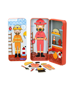 Puzzle magnetic in cutie metalica, joc de potrivire si asociere - Pompier