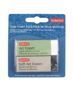 Radiera DERWENT Professional, 2 buc/ set, patrata, alba pentru uz general si neagra cu carbune pentr