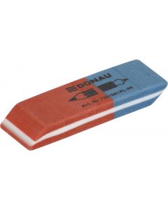Radiera cauciuc pentru creion/cerneala, 57x19x8mm DONAU - rosu/albastru