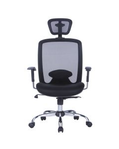Scaun de birou, brate plastic, rotile, mesh textil, cu tetiera, Office Products Samos - negru