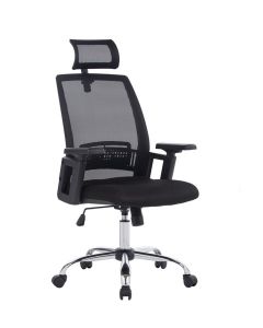 Scaun de birou, brate plastic, rotile, mesh textil, cu tetiera, Office Products Mykonos - negru