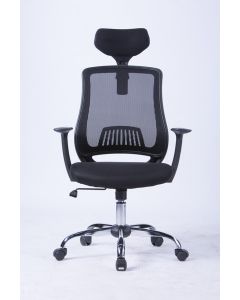 Scaun de birou, brate plastic, rotile, mesh textil, cu tetiera, Office Products Itaka - negru
